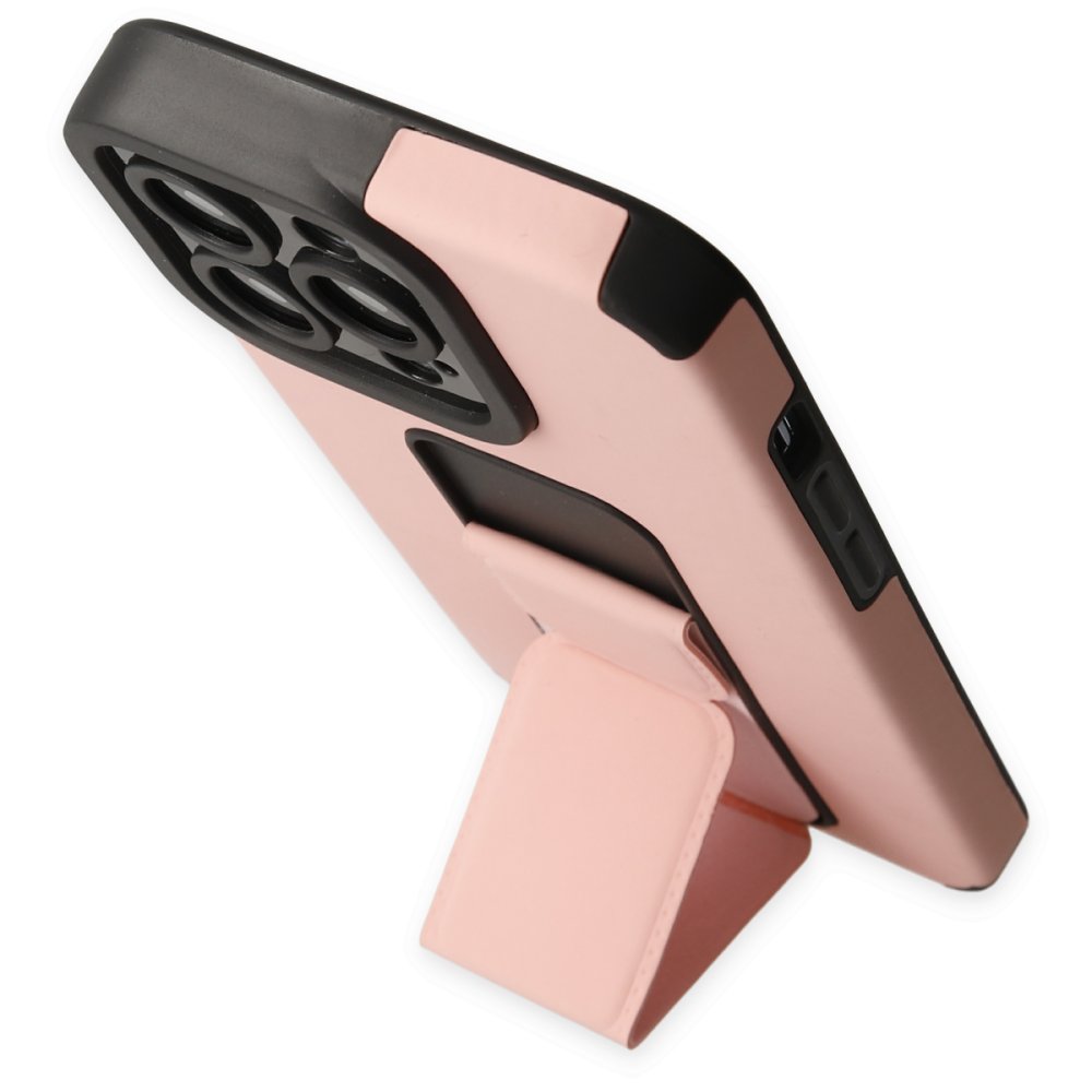 iPhone 14 Pro Max Kılıf Mega Standlı Silikon - Pudra  iPhone 14 Pro Max Kılıf Mega Standlı Silikon - Pudra