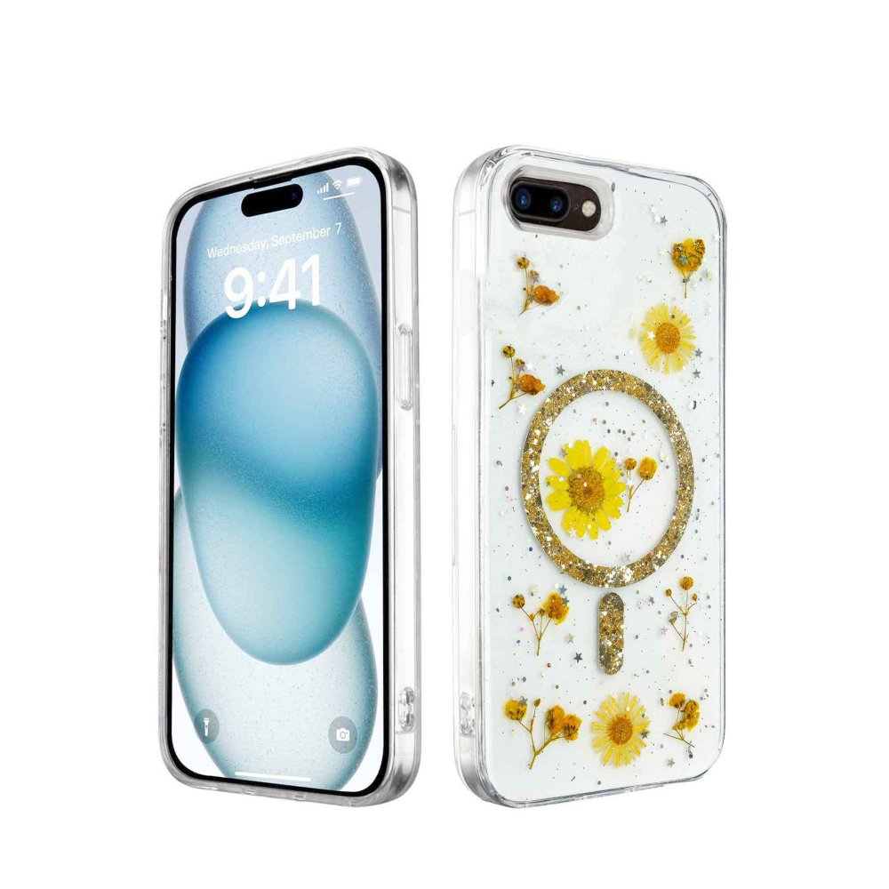  iPhone 7 Kılıf Daisy Simli Magsafe Kapak - Gold