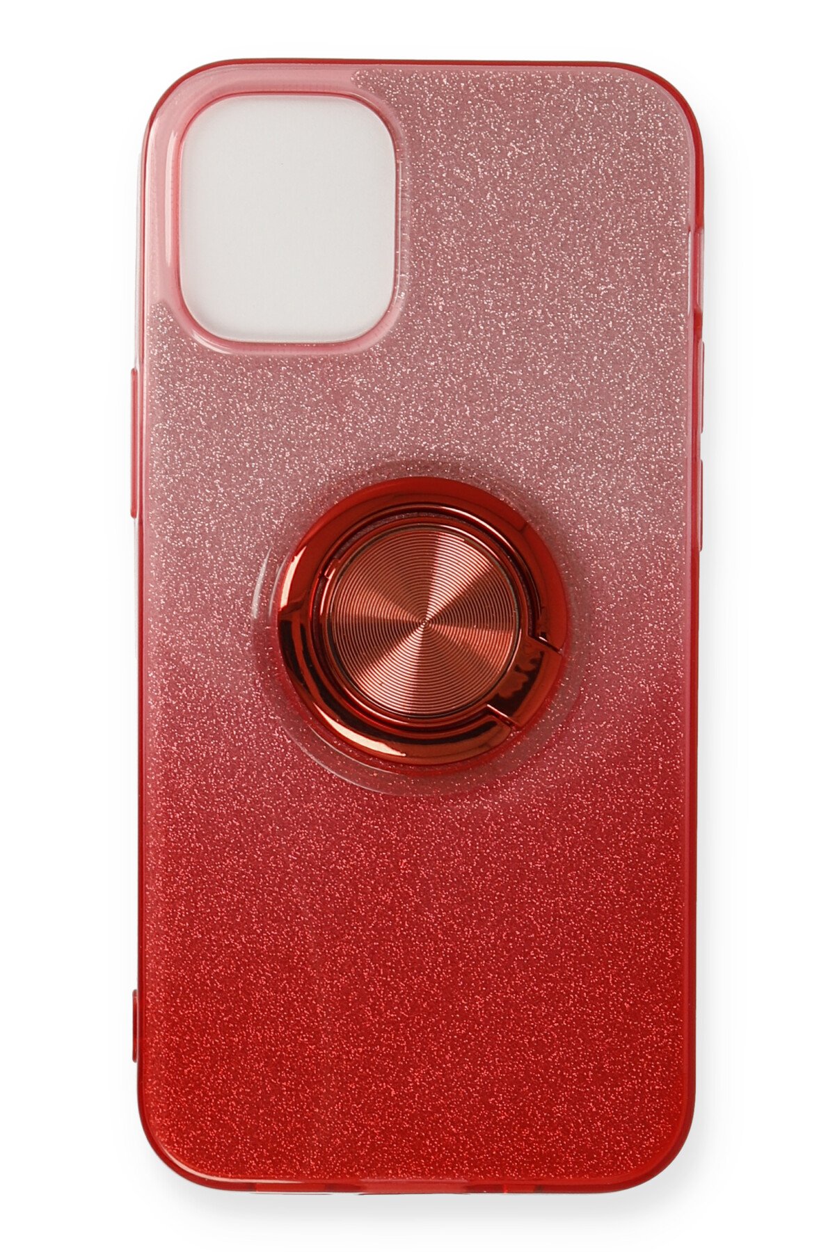  iPhone 12 Mini Kılıf Simli Yüzüklü Silikon - Kırmızı