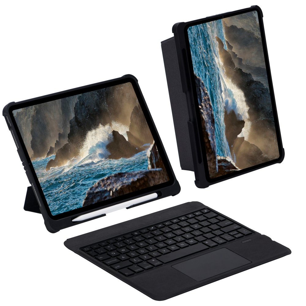  iPad Pro 12.9 (2020) Kılıf İnter Ledli Klavyeli Tablet Kılıfı - Siyah