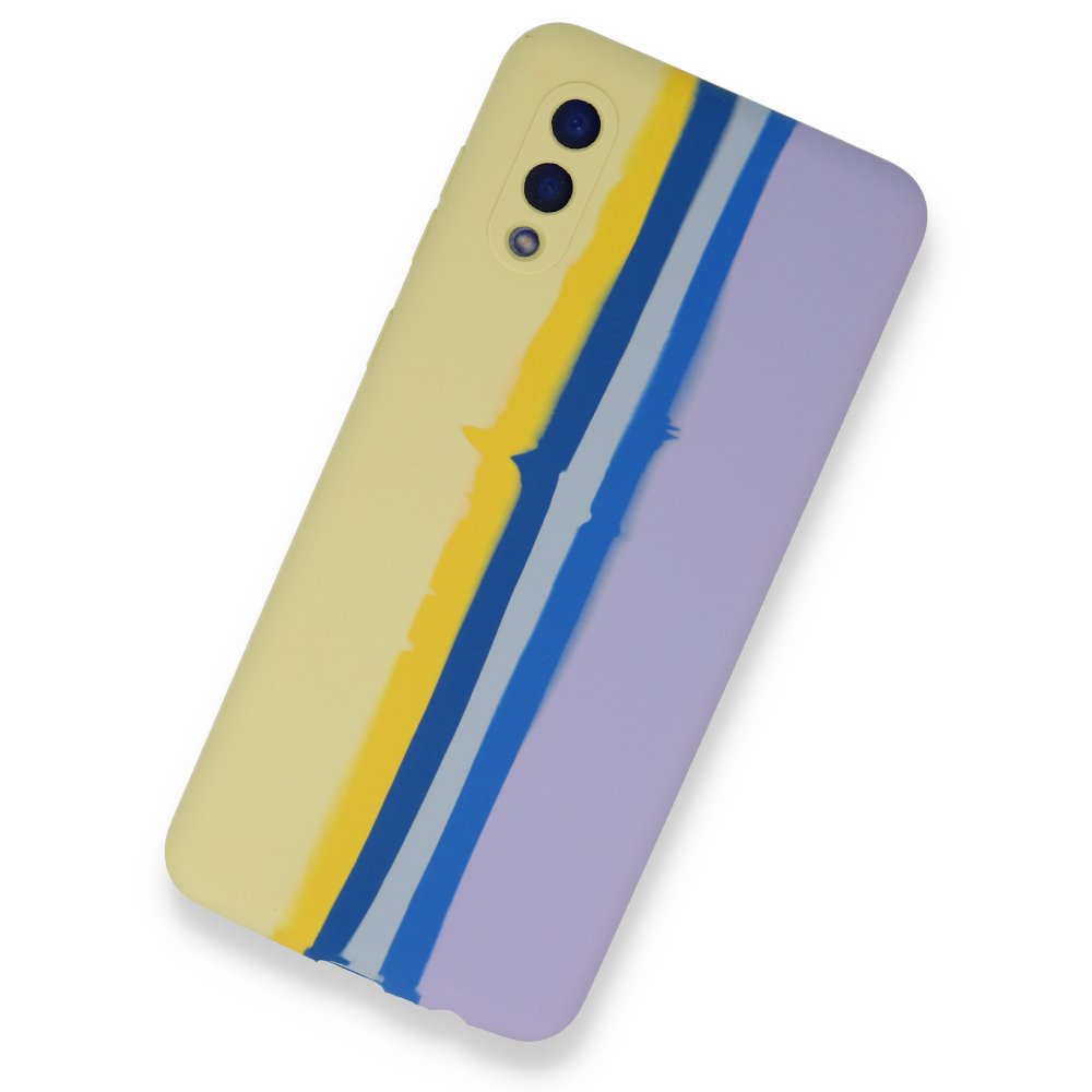  Samsung Galaxy A02 Kılıf Ebruli Lansman Silikon - Sarı-Lila
