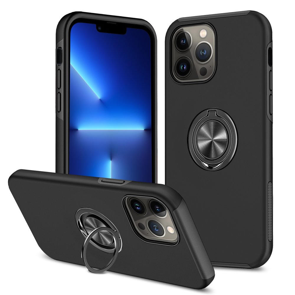  iPhone 13 Pro Max Kılıf Elit Yüzüklü Kapak - Siyah