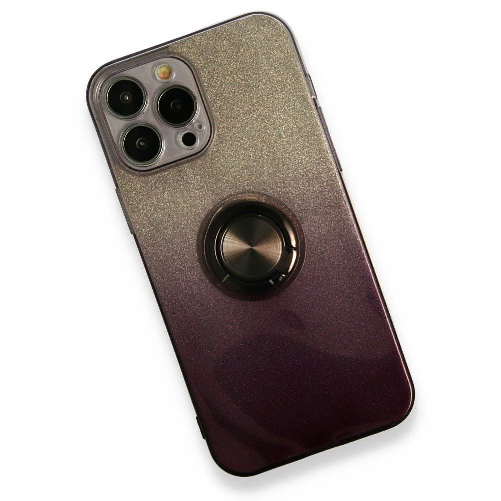  iPhone 13 Pro Kılıf Simli Yüzüklü Silikon - Siyah