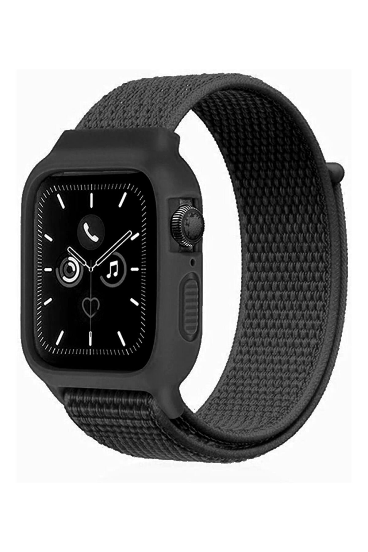 Apple Watch 38mm Hasırlı Cırtcırtlı Kasalı Kordon - Siyah Apple Watch 38mm Hasırlı Cırtcırtlı Kasalı Kordon - Siyah