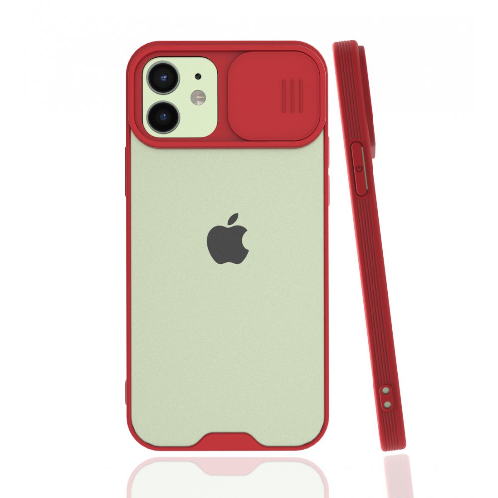  iPhone 12 Kılıf Platin Kamera Koruma Silikon - Kırmızı
