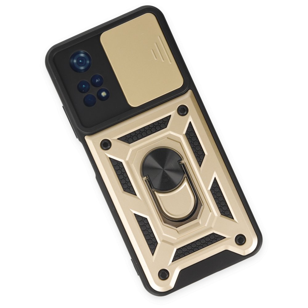  Xiaomi Poco M4 Pro 4G Kılıf Pars Lens Yüzüklü Silikon - Gold