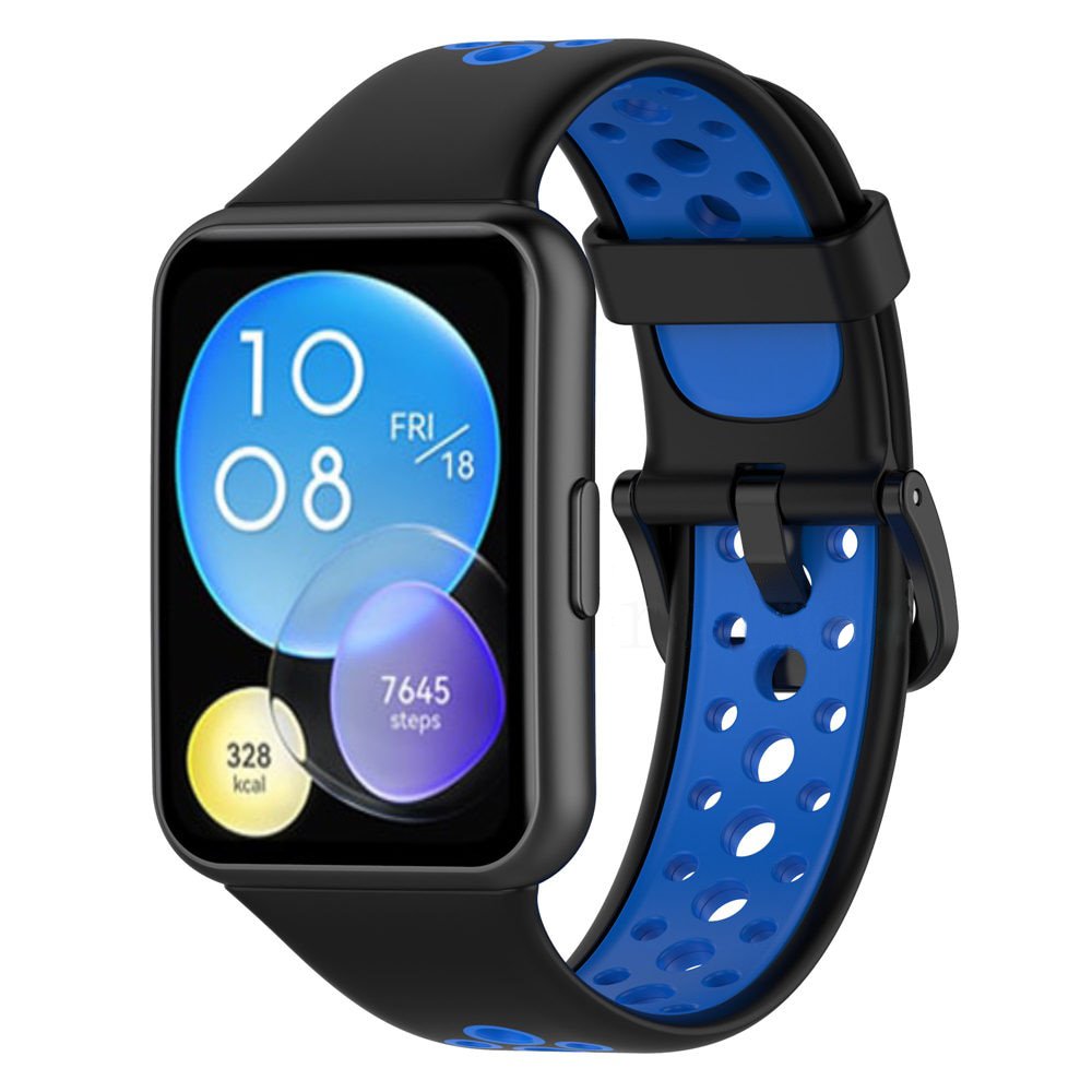  Huawei Watch Fit 2 Spor Delikli Kordon - Siyah-Mavi