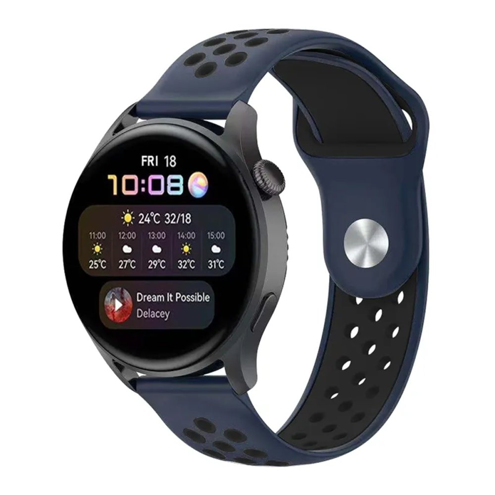  Watch 22mm Spor Delikli Kordon - Lacivert-Siyah