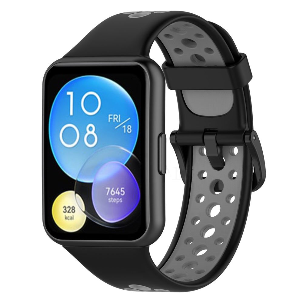  Huawei Watch Fit 2 Spor Delikli Kordon - Siyah-Gri