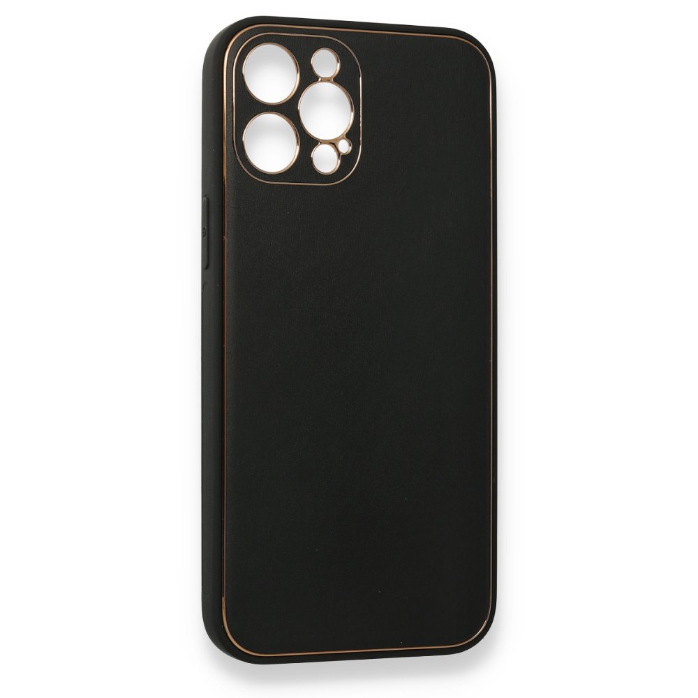iPhone 12 Pro Kılıf Coco Deri Silikon Kapak - Siyah iPhone 12 Pro Kılıf Coco Deri Silikon Kapak - Siyah