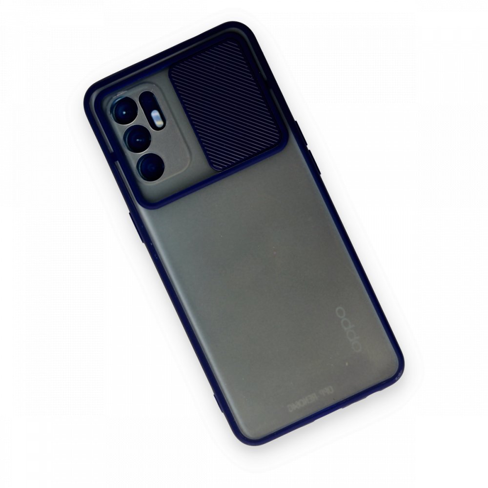  Oppo Reno 6 Kılıf Palm Buzlu Kamera Sürgülü Silikon - Lacivert