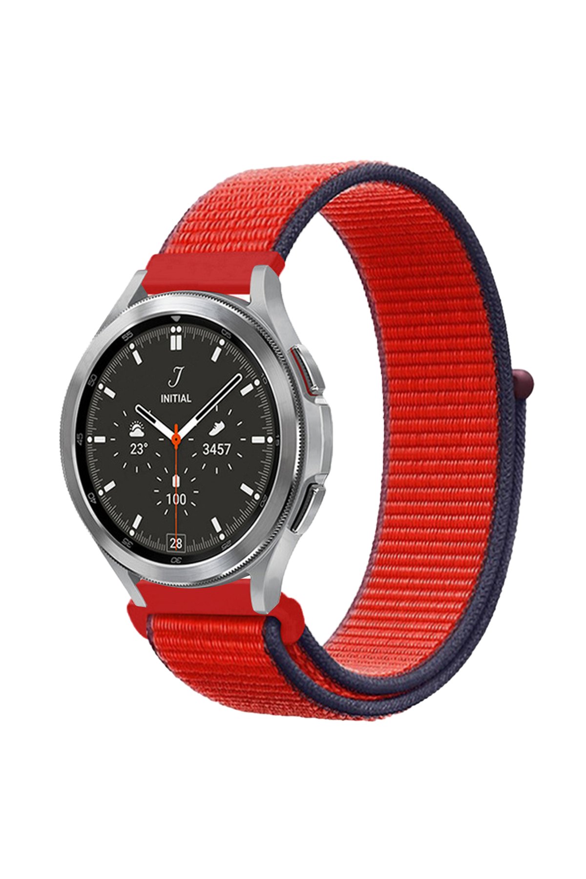  Watch 22mm Hasırlı Cırtcırtlı Kordon - Lacivert-Kırmızı