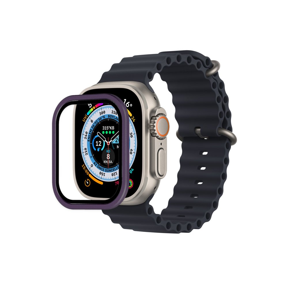  Apple Watch Ultra 49mm Alüminyum Kasa Cam Ekran Koruyucu - Mor