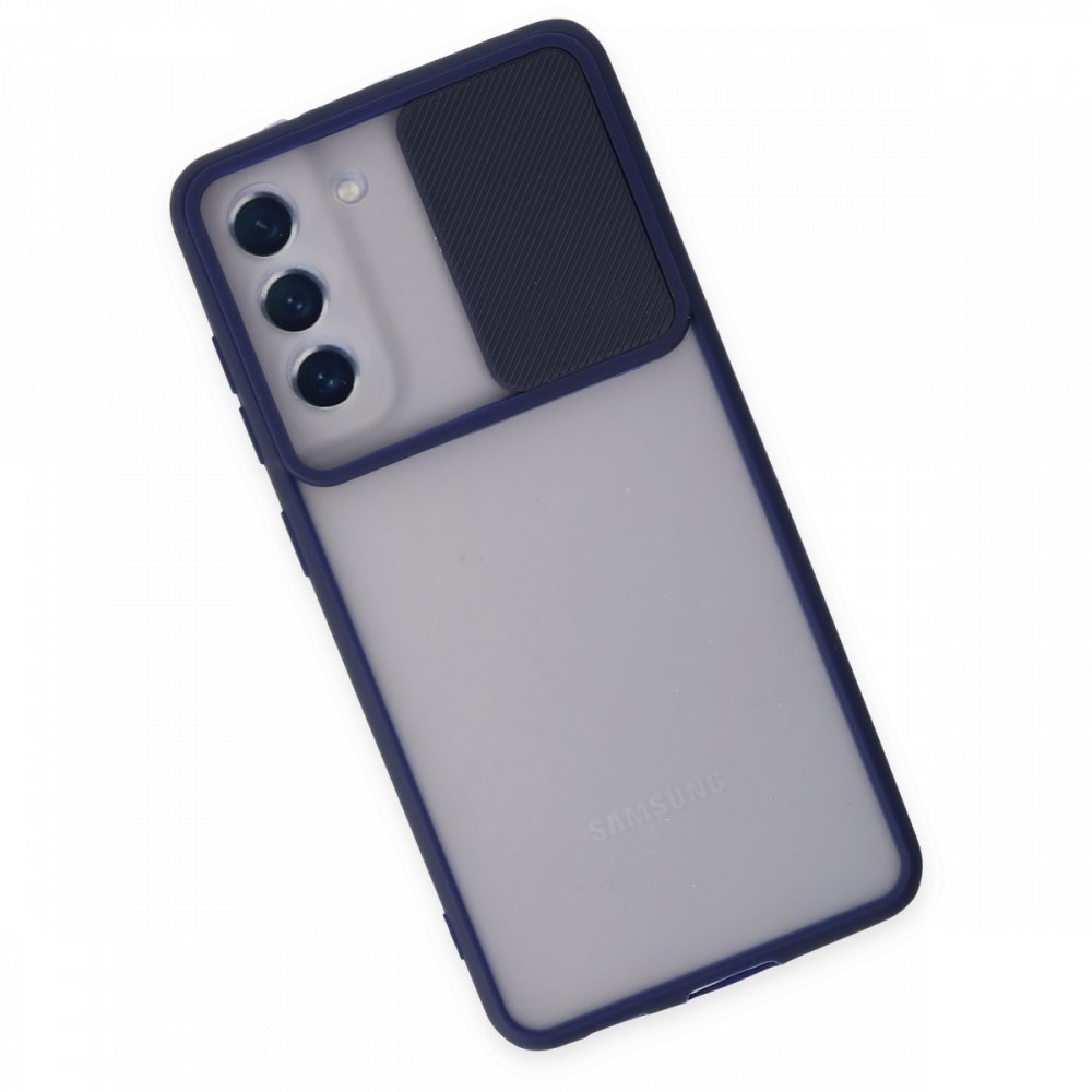  Samsung Galaxy S21 FE Kılıf Palm Buzlu Kamera Sürgülü Silikon - Lacivert