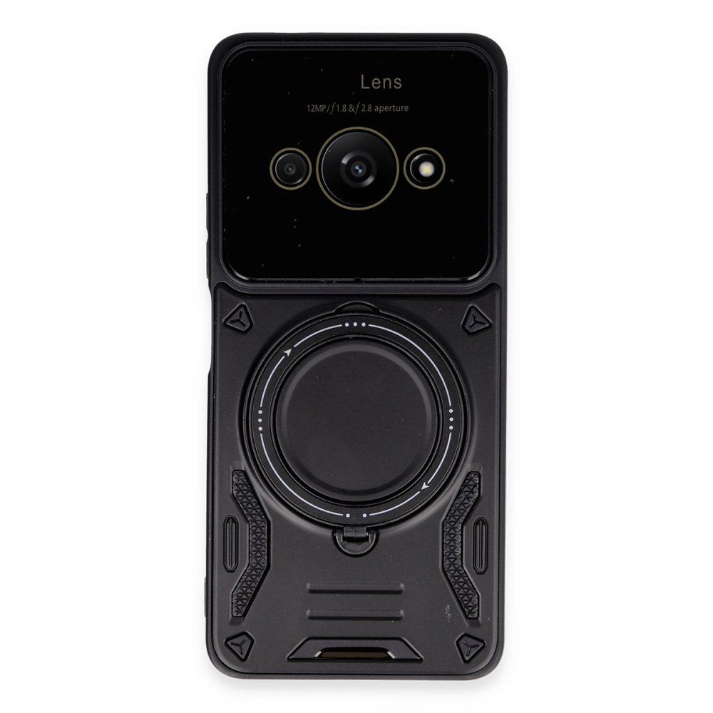 Xiaomi Poco C61 Kılıf Joy Lens Standlı Kapak - Siyah Xiaomi Poco C61 Kılıf Joy Lens Standlı Kapak - Siyah