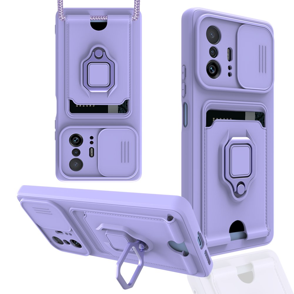  Xiaomi Mi 11T Pro Kılıf Zuma Kartvizitli Yüzüklü Silikon - Lila