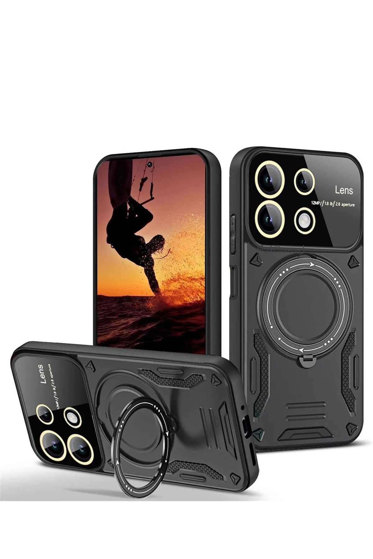 Redmi 13 4G Kılıf Joy Lens Standlı Kapak - Siyah Redmi 13 4G Kılıf Joy Lens Standlı Kapak - Siyah