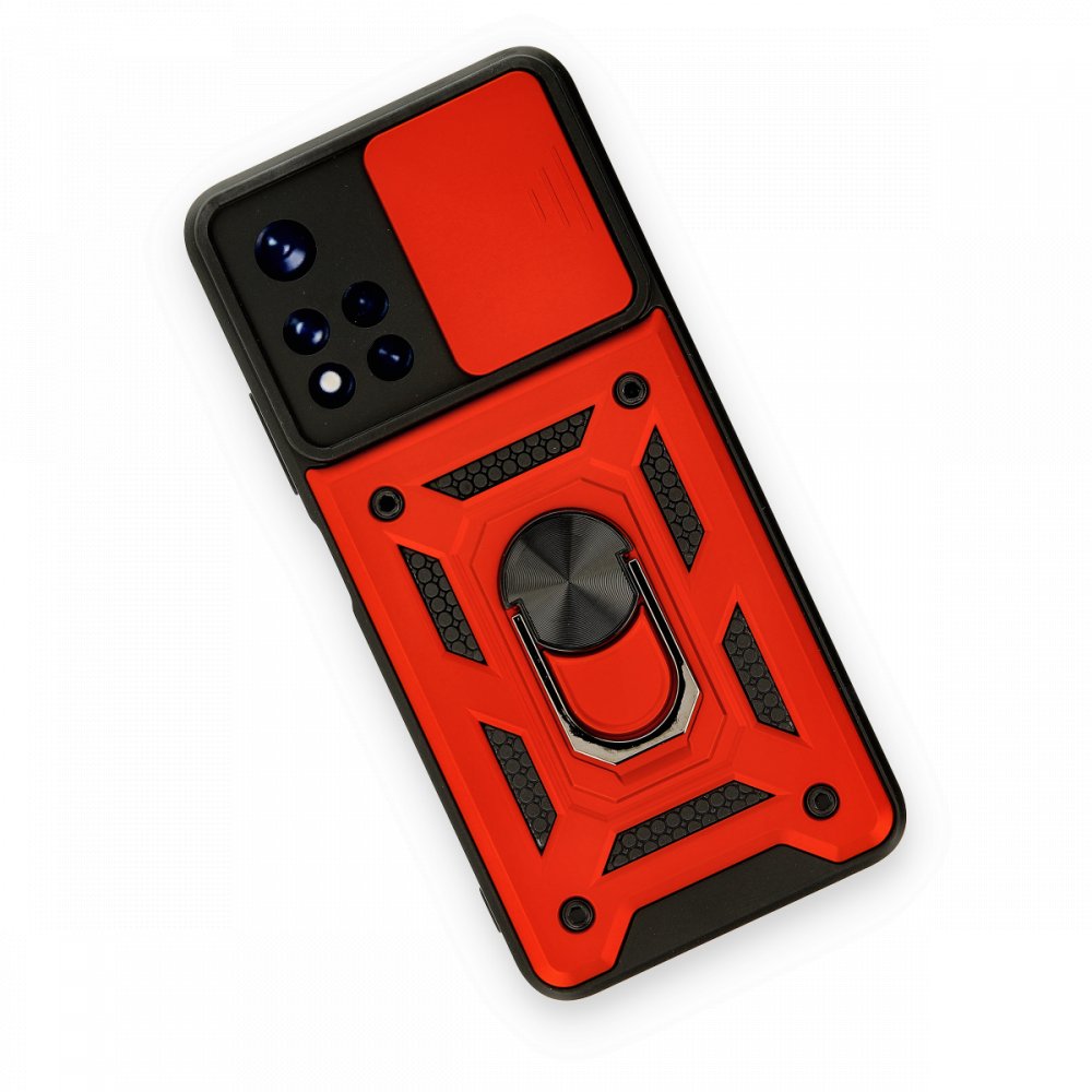  Xiaomi Poco M4 Pro 5G Kılıf Pars Lens Yüzüklü Silikon - Kırmızı